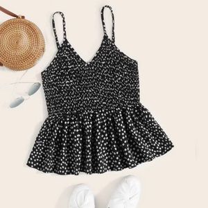 Smocked Spaghetti-Strap Tank (Black with Daisies)
